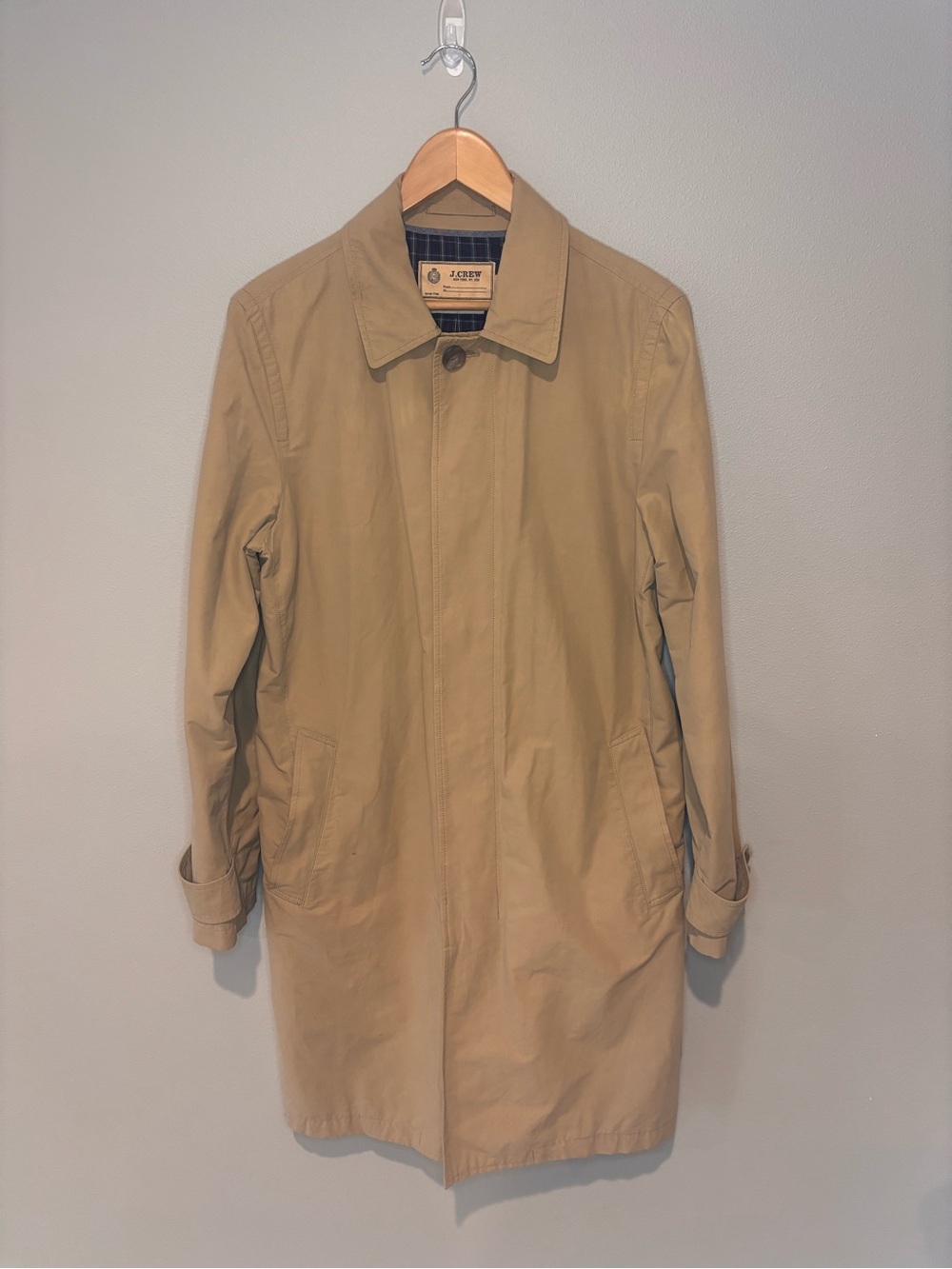 J. CREW Y2K 2008 Tan Sutherland Trench Coat with Classic Collar Size Small